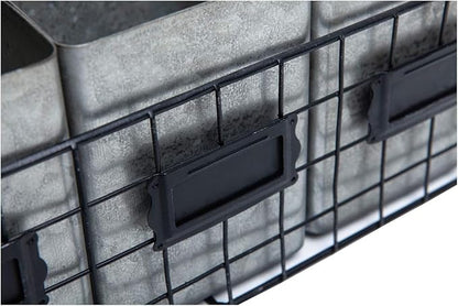 NIKKY HOME Farmhouse 3 Compartment Galvanized Flatware Cutlery Caddy Countertop Silverware Holder for Spoons, Knives, Forks - Silver