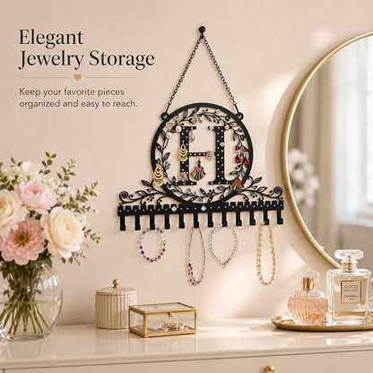 Wall-Mounted Metal Earring Holder Hanging Jewelry Organizer for Earrings and Necklaces Space-Saving Wall Display with Hooks for Jewelry Storage (jewelry stand H)