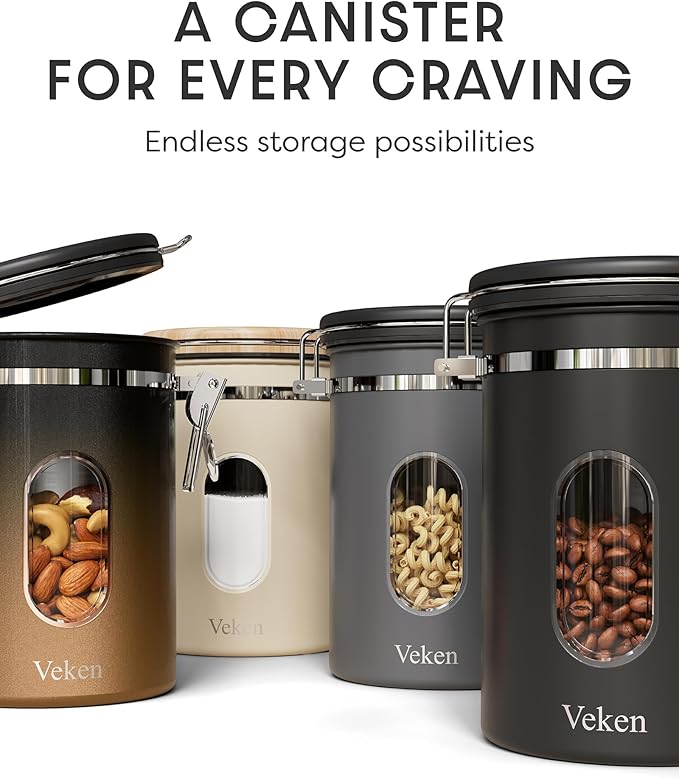 Veken Coffee Canister with Window,Airtight Stainless Steel Kitchen Food Storage Container, Date Tracker & Scoop for Grounds Coffee, Beans, Tea,Flour,Cereal,Sugar,22OZ,Copper