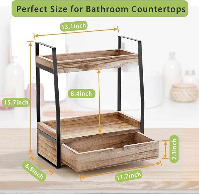 Boulphia 2-Tier Bathroom Organizer Countertop, Bathroom Sink Organizer Countertop, Vanity, Counter Shelf, Brown