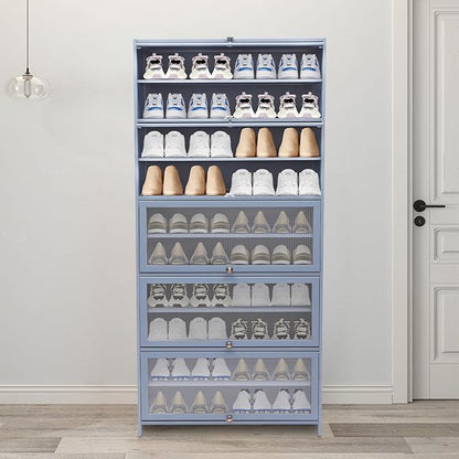 10 Tiers Shoe Storage Cabinet,Free Standing Shoe Rack with Transparent Cabinet Door,Hall Organizers & Storage Rack with Adjustable Shelf for Entryway Living Room.,31.5 * 12.6 in (Grayish Blue)