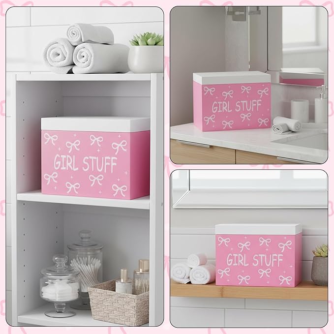R HORSE Tampon Holder for Bathroom - Pink Feminine Product Organizer, Bow Organize Case with Lid Shark Week Tampon Storage Lady Stuff Box for Bathroom Accessories