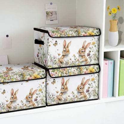 Stackable Clothes Storage Bins with Lids,Closet Organizers Fabric Cat Printing Box for Home and Office,Blanket Clothes Organizers,Under Bed Storage Containers 3 Pack.