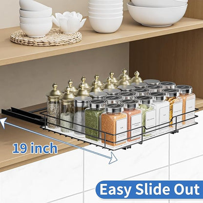 BOIVSHI Spice Rack Organizer for Cabinet, 1 Tier Pull Out Spice Rack, Spice Organizer for Cabinet, Kitchen and Pantry, Fits Spices, Sauces, Canned Food (12.5''Wx10.5''Dx2.5''H)