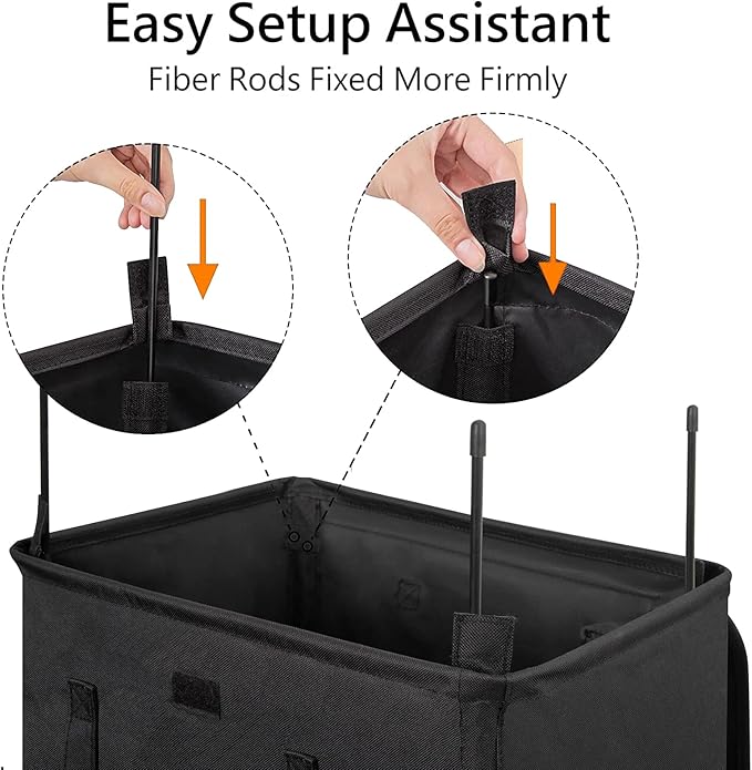 WOWLIVE 100L Laundry Hamper with Lid, Large Foldbale Laundry Basket with 2 Removable Bags and Handles, Tall Collapsible Dirty Clothes Hamper for Laundry Room, Bathroom, Dorm (Black)
