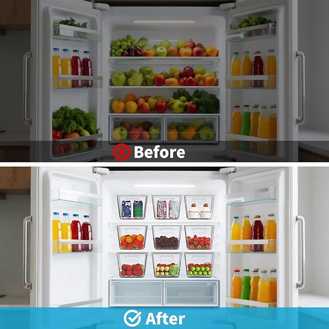 6 Pack Clear Stackable Storage Bins with Lids, Large Plastic Pantry Organizers and Storage Containers for Kitchen Cabinet, Fridge, Closet, Bathroom - BPA-Free Home Organization Must Haves