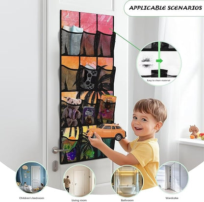Coconut Trees Hanging Storage Bags,Shoe Organizer Door Hanger with 12 Mesh Large Pockets,Space Saver Hanging Shoe Storage Hanging Bag