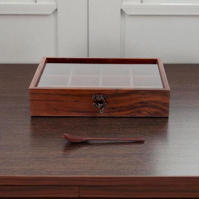 Wooden Spice Box, Masala Container, Condiments Storage Case for Kitchen, Multipurpose Decorative Box - Indian Rosewood Crafted