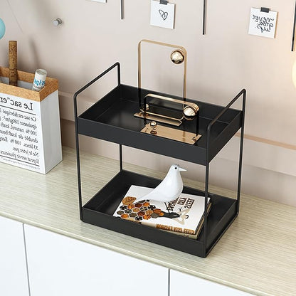 2 Tier Bathroom Counter Organizer, Standing Vanity Organizer Shelf for Bathroom Storage Organization, Countertop Skincare Makeup Organizers Holder, Black