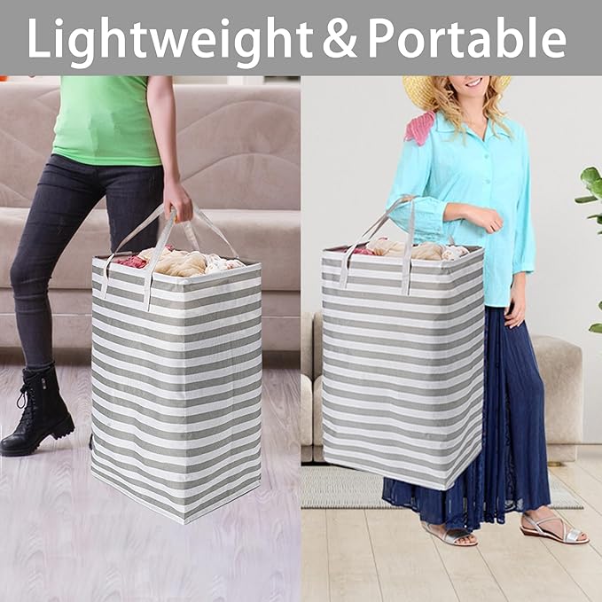 BOOMIBOO 2-Pack Large Laundry Basket,Waterproof Freestanding Laundry Hamper,Collapsible Clothes Basket with Easy Carry Handles in Laundry Room Bathroom Bedroom Dorm,Grey,100L