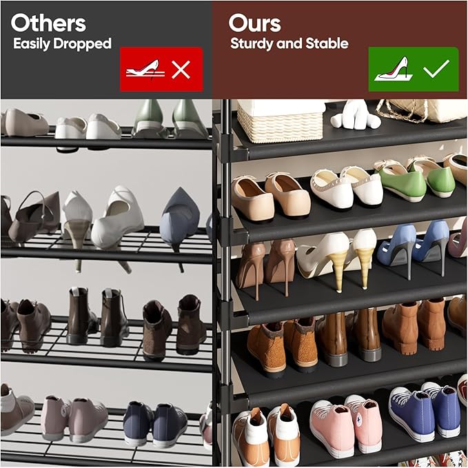 Mavivegue 6 Tier Shoe Rack for 25-30 Pairs of Shoes,Metal Shoe Rack with Hook and Side Pocket for Closet,Entryway,Hallway,Dorm (6 Tier with Hook)