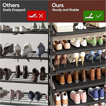 Mavivegue 6 Tier Shoe Rack for 25-30 Pairs of Shoes,Metal Shoe Rack with Hook and Side Pocket for Closet,Entryway,Hallway,Dorm (6 Tier with Hook)