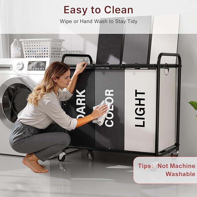 180L Laundry Sorter 3 Section – Heavy Duty Rolling Laundry Basket with Lockable Wheels and Lid, 3 Large Separate Removable Bags, Laundry Hamper Cart for Laundry Room Organizer (Multicolor)
