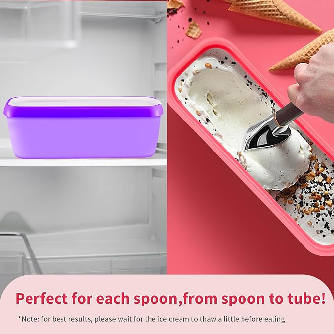 Ice Cream Containers Set of 2, 1.5 Quart Ice Cream Tub, Reusable Homemade Ice Cream Tubs with Stackable Freezer Storage Container for Yogurt, Sorbet, Gelato (Purple+Pink==2Pack)