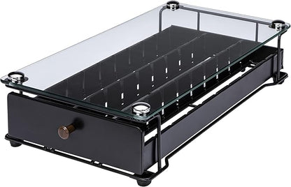 Coffee Pod Drawer Organizer for Nespresso Vertuo, 30 Pods Coffee Pod Holder, Coffee Pods Organizer with Mesh Shelves Black Glass