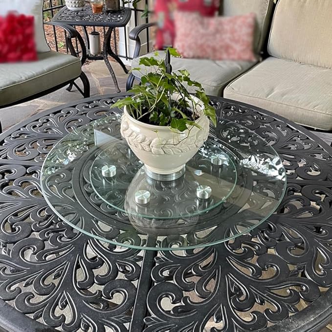 24" Glass Lazy Susan for Dining Table with 6 Rotating Wheels Table Top Centerpiece Kitchen Turntable Large Round Silent & Smooth Spin