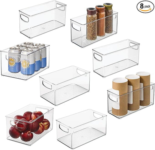 iDesign Stackable Pantry Bins with Handles, 4 Small and 4 Medium Bins, 8 Pack, Clear, Made in USA