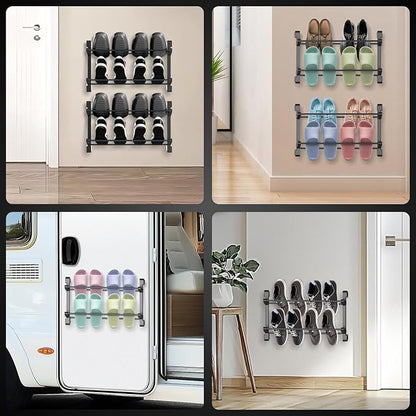 Wall Mounted Shoe Rack - Foldable Wall Mount Shoe Holder for Organizer and Storage, Sticky No Drill Shoes Organization Shelf on The Wall for RV Bathroom Camper Garage Entryway