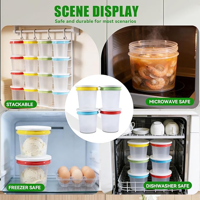 12 Pack 8.8oz Plastic Food Storage Containers with Lids, Small Meal Prep Container Jars for Food, Salad, Soup, Snack, Freezer & Lunch
