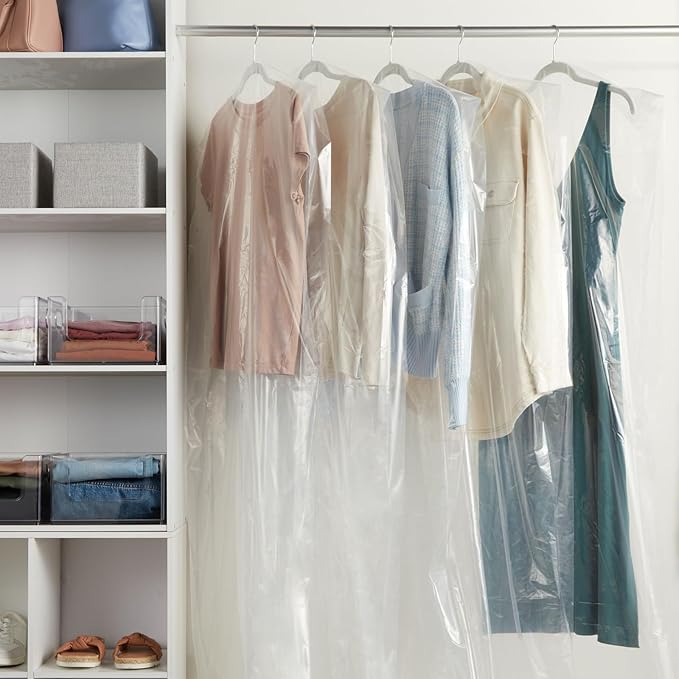 Juvale Clear Plastic Garment Bag - Dress Bags for Gowns & Dry Cleaner Covers - Hanging Clothes Organizer & Clothes Storage - 21 x 72 in, Pack of 50
