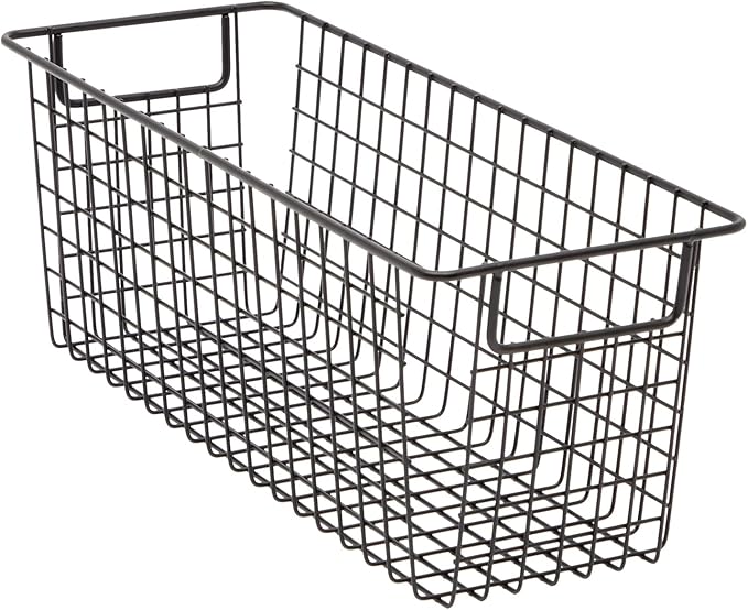 Farmlyn Creek Metal Wire Narrow Baskets - Rust-Resistant Pantry Organizer Storage - Sturdy Handles for Cabinet Organizer - Slim Profile for Narrow Storage - 3-Pack, 16 x 6 x 6 in, Black