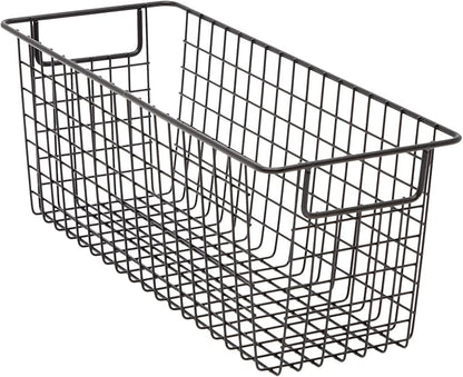Farmlyn Creek Metal Wire Narrow Baskets - Rust-Resistant Pantry Organizer Storage - Sturdy Handles for Cabinet Organizer - Slim Profile for Narrow Storage - 3-Pack, 16 x 6 x 6 in, Black