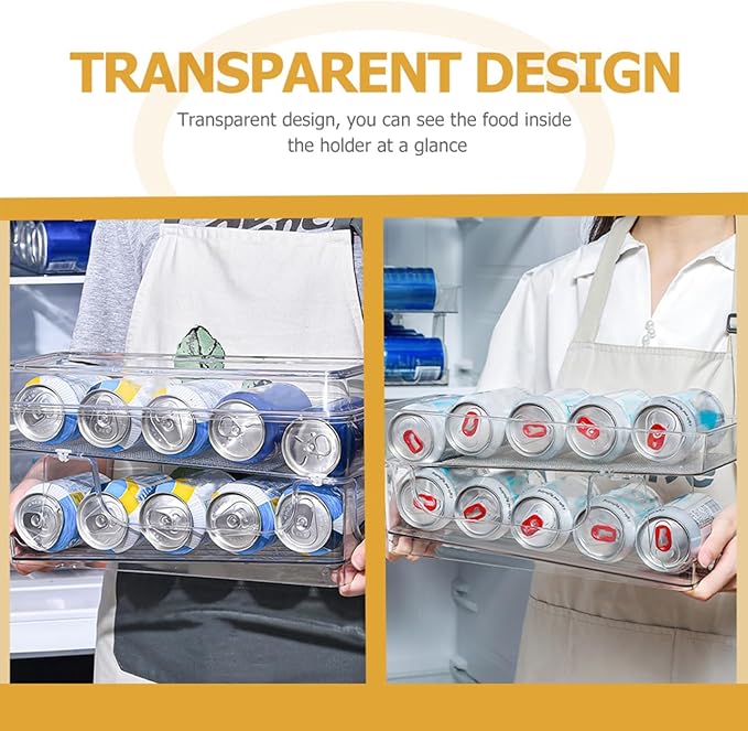 Amosfun Household Can Organizer Double-Layer Design Convenient Beverage Storage for Fridge and Pantry Automatic Rolling Drink Holder Pet Material for Soda and Cans
