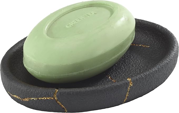 Nicole Miller - Soap Dish, Resin Countertop Accessories, Dorm Room Essentials (Sydney Collection, Black/Gold)