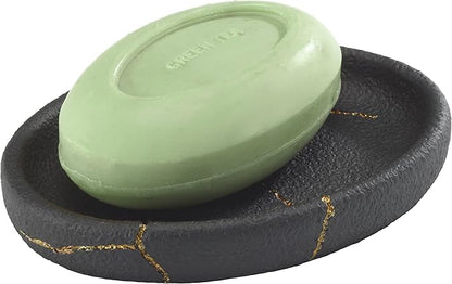 Nicole Miller - Soap Dish, Resin Countertop Accessories, Dorm Room Essentials (Sydney Collection, Black/Gold)