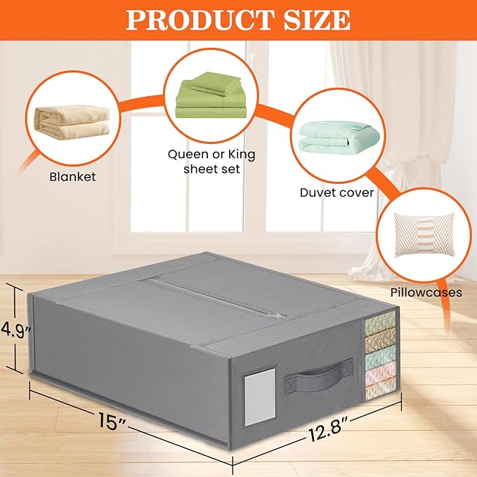 WOWBOX Sheet Organizers and Storage,Closet Bed Sheet Organizer Under Bed Storage and Organization with Label Cards & Clear Window for Bedding Sheets,Duvet Covers,Blankets (10 Pack，Gray)