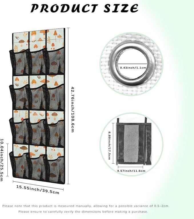 Mushroom Print Over the Door Shoe Organizer 12 Large Mesh Pockets Shoe Rack for Door Foldable Hanger Storage Holder for Dorm Bedroom