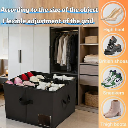 16-Compartment Shoe Box Organizer – Suitable for closets and entryways – Space-saving, can store sneakers, boots, and children's shoes – Transparent lid