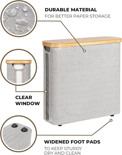 StorageWorks Large Toilet Paper Storage with Bamboo Lid, Toilet Paper Holder Basket for Up to 12 Mega or 16 Regular Size Rolls, Paper Storage Baskets for Bathroom, Grey, 1 Pack
