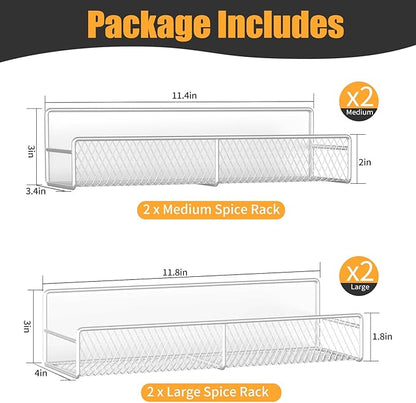 DTUQYX Magnetic Spice Rack for Refrigerator, 4 Pack 100% Metal Strong Magnet Fridge Shelves, Space Saving Spice Organizer, No Drilling Moveable Home Kitchen Laundry Room Storage Organization, White