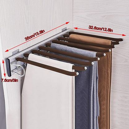 Hanging Pull Out Trousers Storage Rack,Multi Functional Pants Rack,Pull Out Closet Pants Hanger,for Clothes Towel Scarf Trousers Tie (Left Side Mounted)