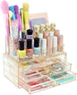 Ikee Design Acrylic Makeup Organizer with 4 Drawers Removable Top Lipstick Holders, Cosmetics Organizer for Skincare, Accessories, Lip Gloss for Vanity or Bathroom Countertop, Gold Glitter