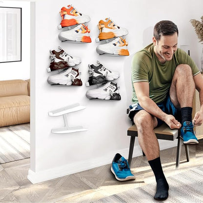 2 Pcs Floating Shoe Display Shelves for Wall Mount,H-Type Sturdy Levitating Shoe Wall Shelf,Sneaker Holders Rack for Shoes Collectors Advertising Exhibition Shoe Store Show Shoe Shelf for Wall White