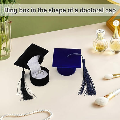 Graduation Cap Jewelry Box, Personalized Ring Box Velvet Earring Ring Display, Creative Organizer Jewelry Box Storage Case Ring Holder for Graduation Celebration Wedding Ceremony Birthday Party(Blue)