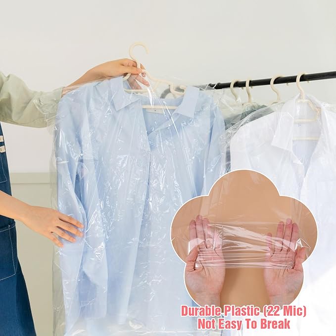 100pcs Plastic Garment Bag dry cleaning bag (35.4 x 23.6 In) clear plastic garment covers for Home Storage, Travel, Moving clear garments bags for hanging clothes,Dresses,Skirt