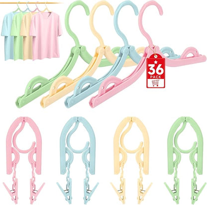 SANLIKE 36 Pcs Travel Hangers with 72 Pcs Clips Folding Travel Hangers Non Slip Plastic Clothes Hangers Collapsible Portable Coat Hanger Drying Rack for Suitcase Flying Camping Hotel(36 Packs)