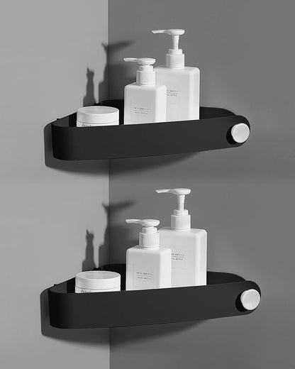 Sotfamily Plastic Shower Caddy Corner (for 90° Only), 2 Pack Adhesive Corner Shower Shelves for Bathroom Organizers and Storage, Black