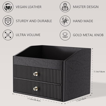 LADSTAG Make up Organizers for Vanity,Leather Makeup organizer for Vanity,Large Capacity Black Vanity Storage for Nail Polish,Bedroom,Bathroom,Gifts for Mom,Unique Gifts for Women