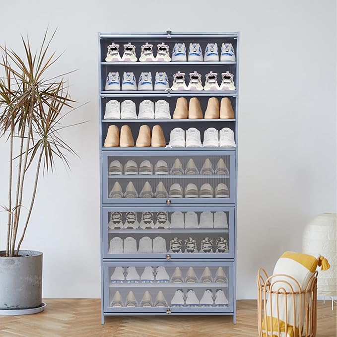 10 Tier Shoe Rack Organizer with Door, 40 Pairs Entryway Shoe Storage Cabinet Narrow Shoe Organizers and Storage Shoe Rack for Entryway Bedroom Hallway (Grayish Blue)