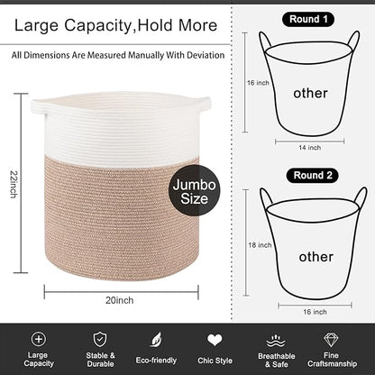 OIAHOMY 80L Laundry Hamper, Storage Basket with Handles, Laundry Basket For Toys, Pillows, Blankets,Clothes-20x18in-Brown&White