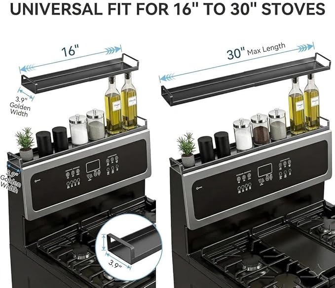 AWOKE Magnetic Over the Stove Shelf, 16" to 30" Extendable Steel Spice Rack for Back of Stove, Above Oven Storage Organizer, Stove Top Shelf for Kitchen Range, Heat Resistant Ledge for Spices & Oils