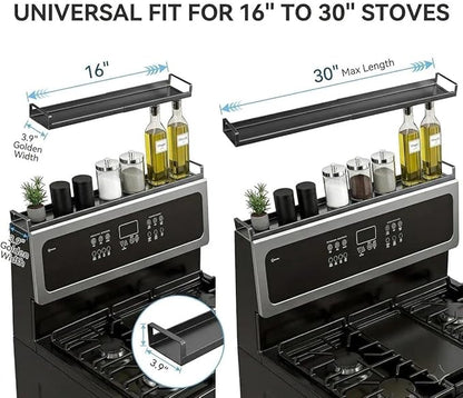 AWOKE Magnetic Over the Stove Shelf, 16" to 30" Extendable Steel Spice Rack for Back of Stove, Above Oven Storage Organizer, Stove Top Shelf for Kitchen Range, Heat Resistant Ledge for Spices & Oils