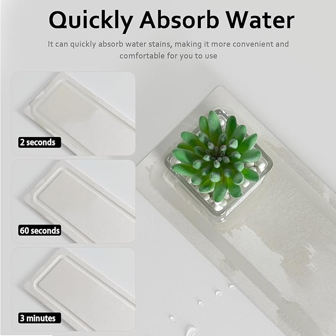 2 PCS Fast-Drying Stone Trays for Bathroom Sink & Kitchen Counter, Water Absorbing Diatomite Sink Coasters, Vanity Tray, Hand Soap Holder with Anti-Skid Pads (11" x 4.7" White)