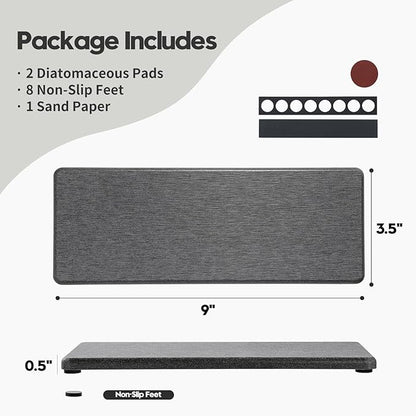 Razborci 2PCS Bathroom Trays, Water Absorbing Diatomite Stone Quick Drying Mat for Kitchen Counter, Dish Rack Soap Dispenser Sponge Holder Caddy Sink Vanity Organizer, Dark Gray Slate,9"x3.5"