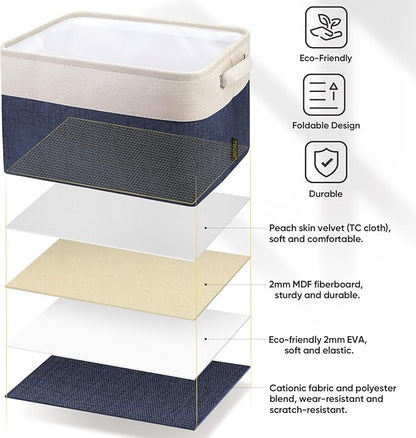 BALEINE 2 Pack Fabric Closet Storage Bins for Shelves, Linen Closet Organizers and Storage, Decorative Baskets for Organizing, Shelf, Clothes, Home, Office (Navy Blue, 15"x11"x9.5")