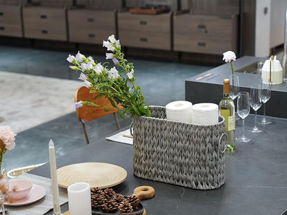 Coeusy Toilet Paper Storage,Narrow Toilet Paper Basket for Bathroom,Large Toilet Paper Organizer for 6 Mega Rolls,Waterproof Wicker Bathroom Storage Basket,Free Standing,Grey